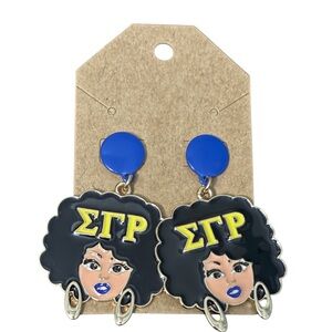 Sigma Gamma Rho Blue and Yellow Afro Earrings